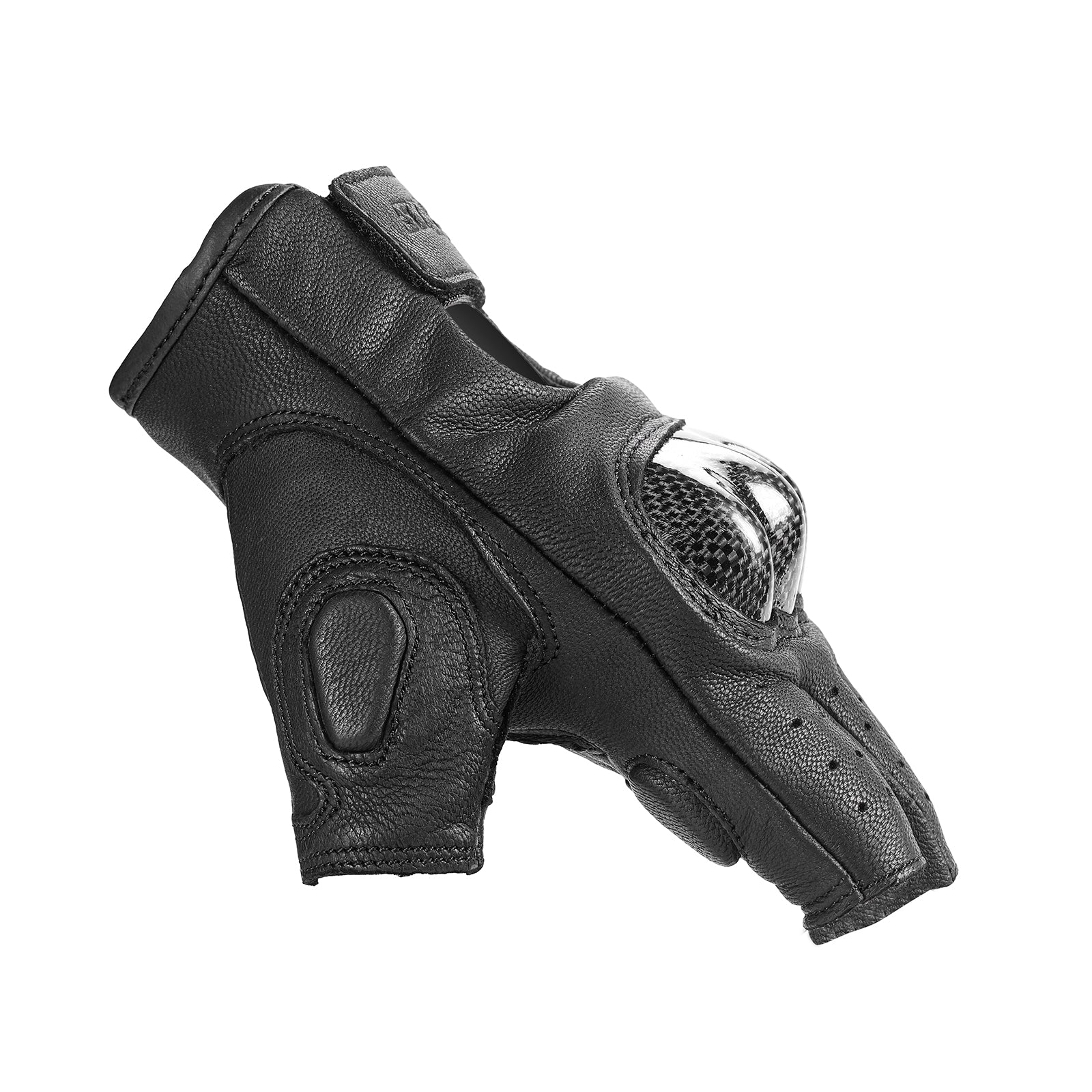 IRONJIAS Black Comfortable Fingerless Leather Gloves