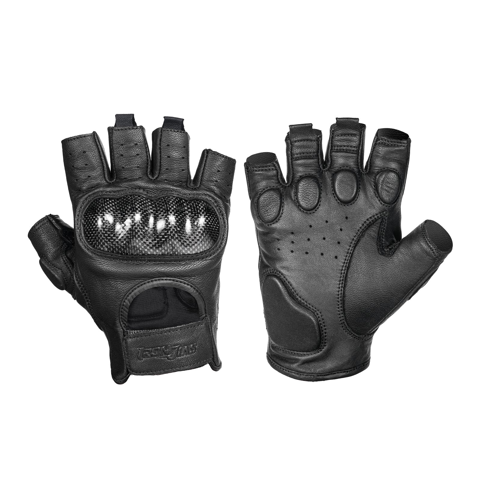 Black Leather Fingerless Leather Gloves Motorcycle Black Leather