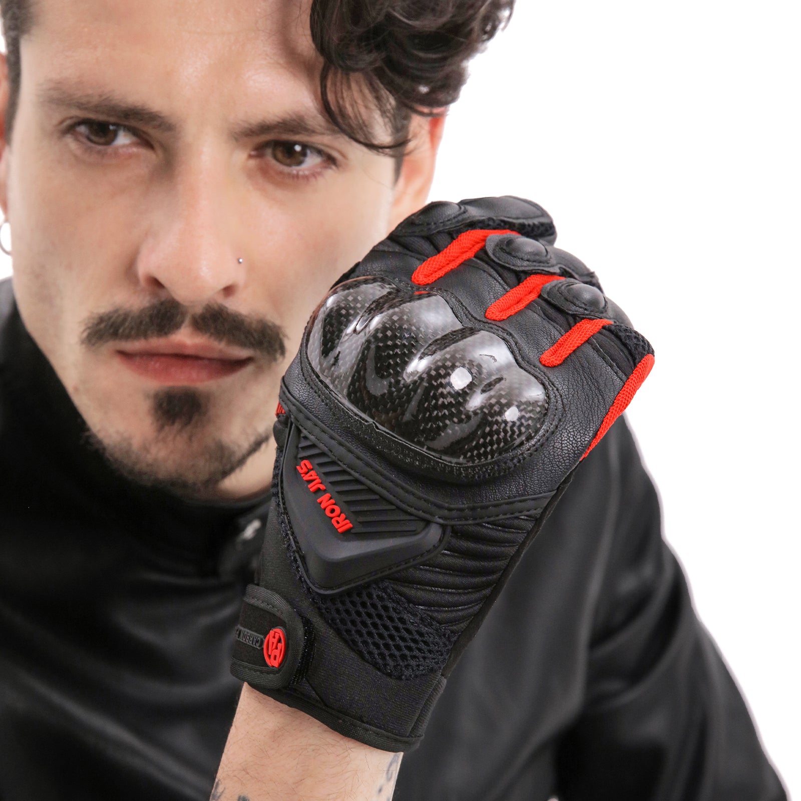 IRON JIAS Guantes de Moto Transpirables Verano Off-Road Racing Guantes de Moto de Cuero con Nudillos Completos Protección Almohadilla Pantalla Táctil