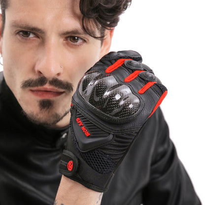 IRON JIAS Guantes de Moto Transpirables Verano Off-Road Racing Guantes de Moto de Cuero con Nudillos Completos Protección Almohadilla Pantalla Táctil