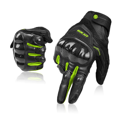 IRON JIAS Sommer Motorradhandschuhe Atmungsaktive Motorradhandschuhe Leder Vollfinger Knöchelschutzpolster Touchscreen