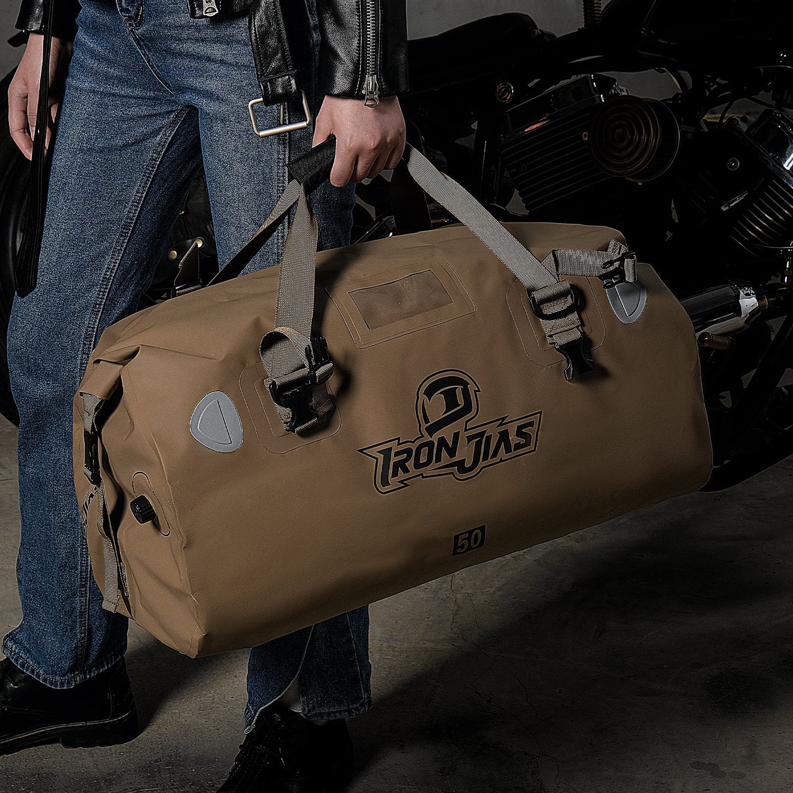 IRONJIAS Brown Large Capcacity Waterproof Motorcycle Travel Adventure Dry Bag