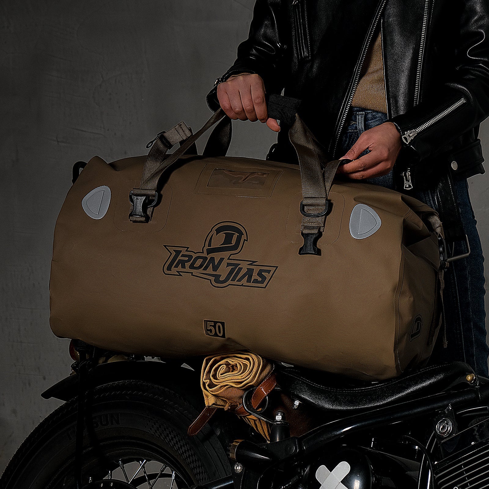 IRONJIAS Brown Large Capcacity Waterproof Motorcycle Travel Adventure Dry Bag