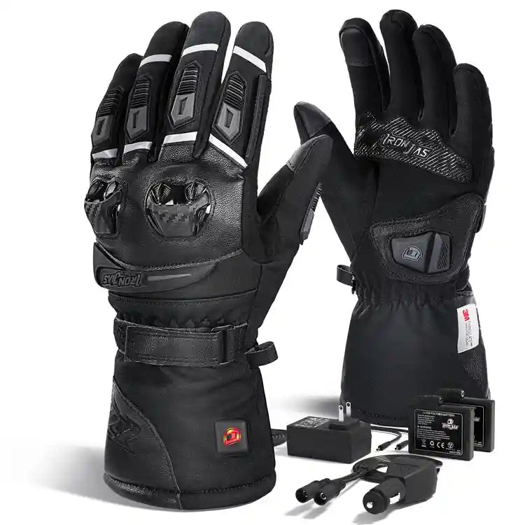 IRONJIAS Black Waterproof Electric Heated Motorcycle Gloves