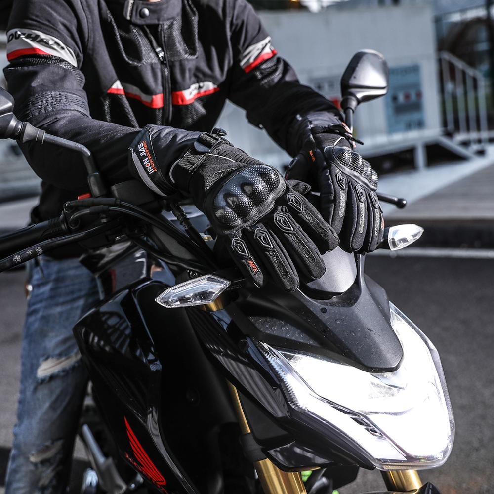 IRON JIAS Guantes Moto Impermeable de la Fibra de Carbono,Guantes de  Motocicleta térmico en Invierno Negro para Hombre Mujer Puede Pantalla  táctil